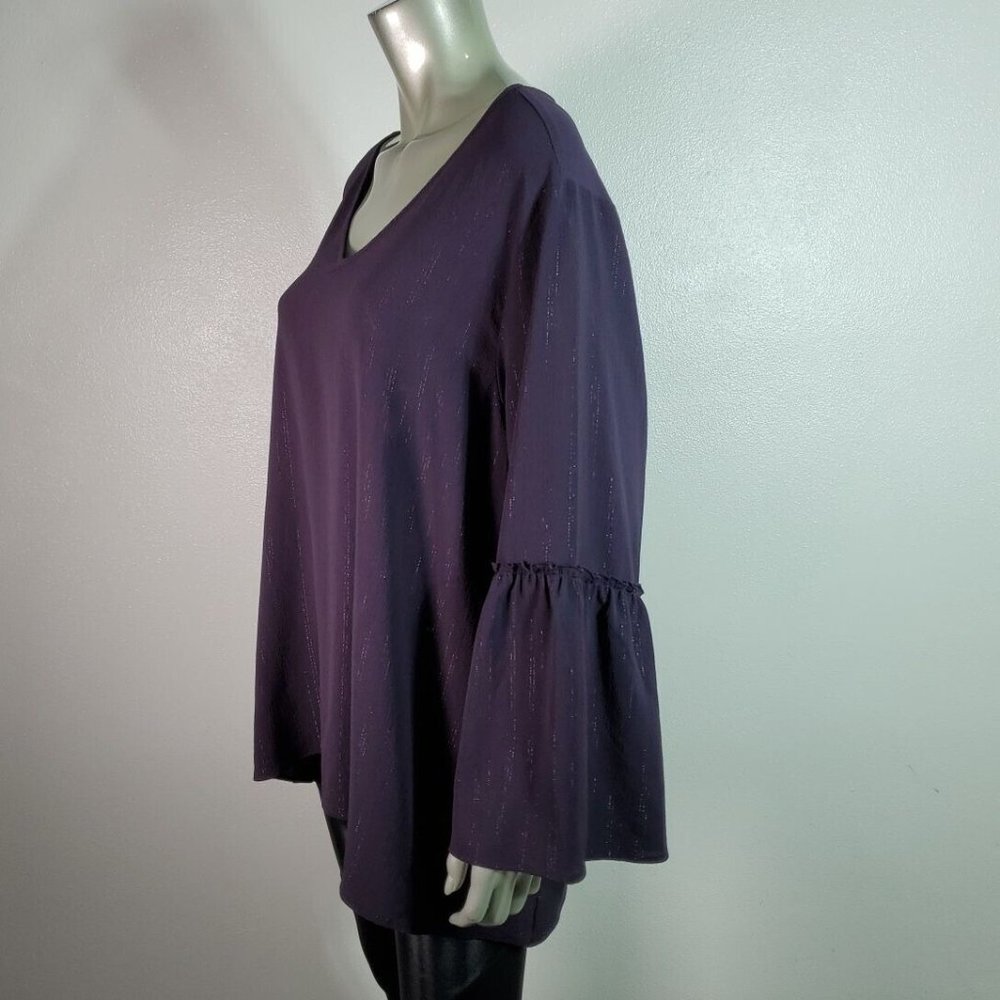 Style & Co Top Plus Size XXL Bell Sleeve Metallic Long Sleeve Pullover Purple - Picture 3 of 5